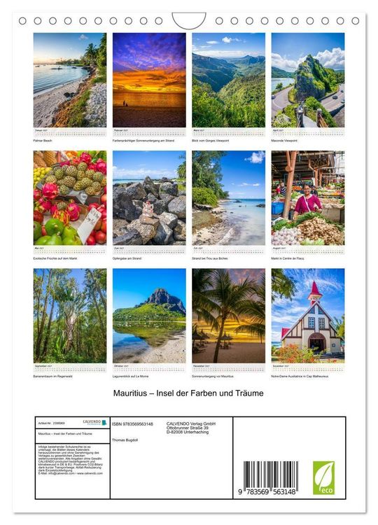 Produktbild: Mauritius &ndash; Insel der Farben und Tr&auml;ume (Wandkalender 2027 DIN A4 hoch), CALVENDO Monatskalender