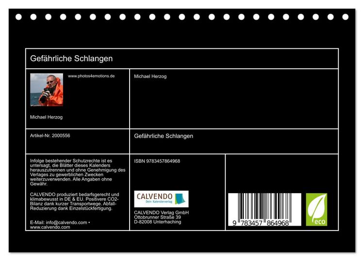 Produktbild: Gef&auml;hrliche Schlangen (Tischkalender 2026 DIN A5 quer), CALVENDO Monatskalender