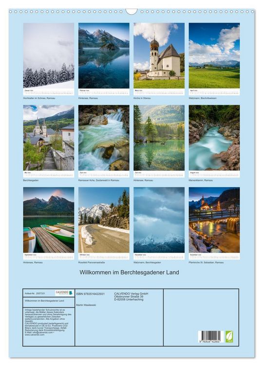 Produktbild: Willkommen im Berchtesgadener Land (Wandkalender 2026 DIN A2 hoch), CALVENDO Monatskalender