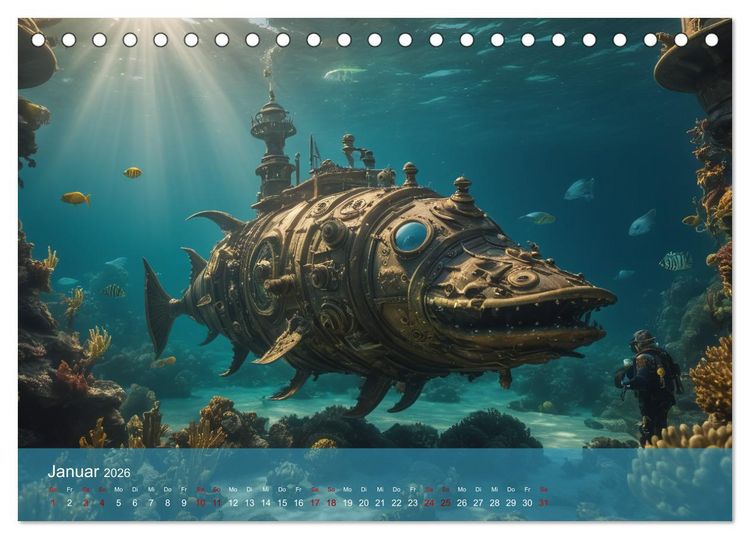 Produktbild: Steampunk - Unterwasser Roboter (Tischkalender 2026 DIN A5 quer), CALVENDO Monatskalender