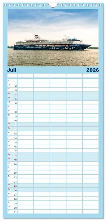 Produktbild: Familienplaner 2026 - Kreuzfahrtschiffe mit 5 Spalten (Wandkalender, 21 x 45 cm) CALVENDO