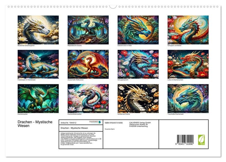 Produktbild: Drachen - Mystische Wesen (hochwertiger Premium Wandkalender 2026 DIN A2 quer), Kunstdruck in Hochglanz