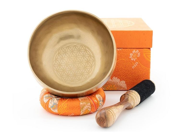 Produktbild: Meditations-Klangschalen Set mit gravierter 'Blume des Lebens' Gr&ouml;&szlig;e L