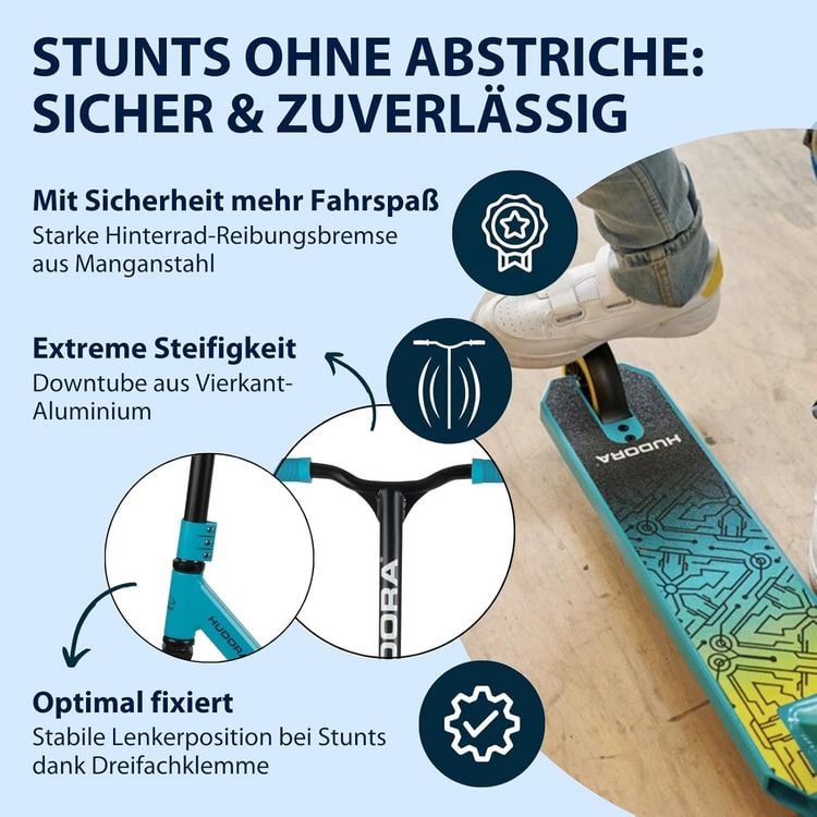 Produktbild: HUDORA 14058 - Stunt Scooter Kids hellblau, Cityroller f&uuml;r Kinder von ca. 6-10 Jahren