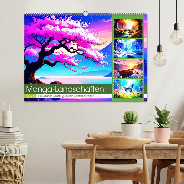 Produktbild: Manga-Landschaften: Ein visueller Ausflug durch Fantasiewelten (Wandkalender 2026 DIN A2 quer), CALVENDO Monatskalender