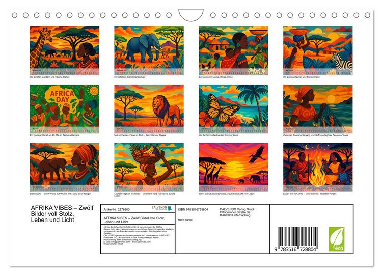 Produktbild: AFRIKA VIBES &ndash; Zw&ouml;lf Bilder voll Stolz, Leben und Licht (Wandkalender 2026 DIN A4 quer), CALVENDO Monatskalender