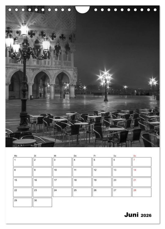 Produktbild: MONOCHROMES VENEDIG Klassische Momente (Wandkalender 2026 DIN A4 hoch), CALVENDO Monatskalender