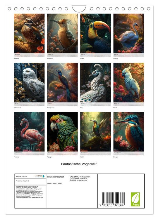 Produktbild: Fantastische Vogelwelt (Wandkalender 2026 DIN A4 hoch), CALVENDO Monatskalender