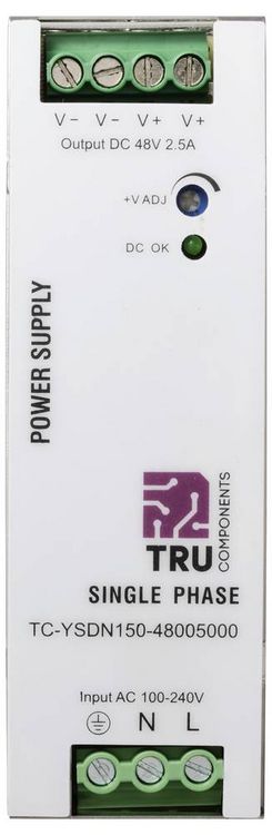 Produktbild: TRU COMPONENTS TC-13807988 Hutschienen-Netzteil (DIN-Rail) 48 V/DC 2.5 A 120 W Anzahl Ausg&auml;nge:1 x Inhalt 1 St.