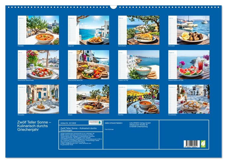 Produktbild: Zw&ouml;lf Teller Sonne &ndash; Kulinarisch durchs Griechenjahr (Wandkalender 2026 DIN A2 quer), CALVENDO Monatskalender