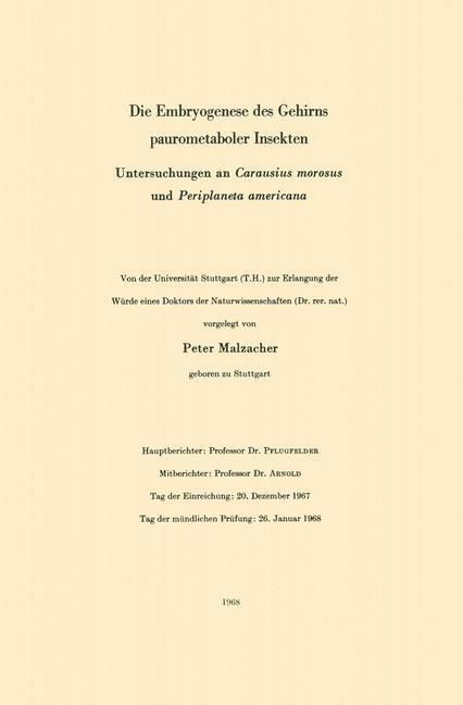 Produktbild: Die Embryogenese des Gehirns paurometaboler Insekten