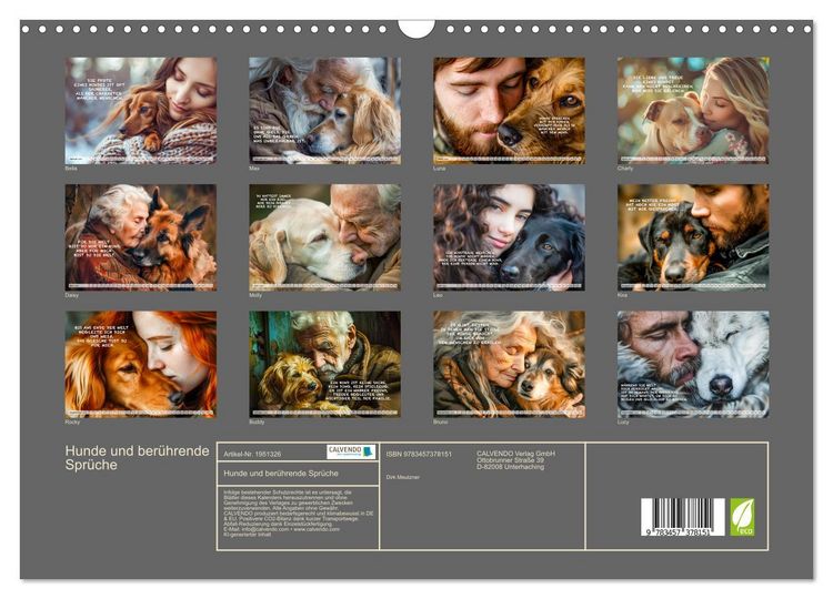 Produktbild: Hunde und ber&uuml;hrende Spr&uuml;che (Wandkalender 2026 DIN A3 quer), CALVENDO Monatskalender