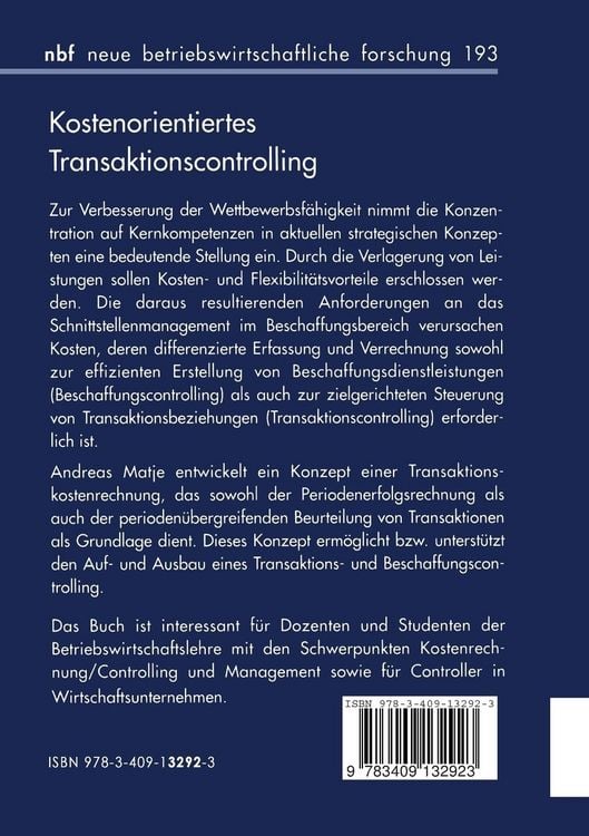 Produktbild: Kostenorientiertes Transaktionscontrolling