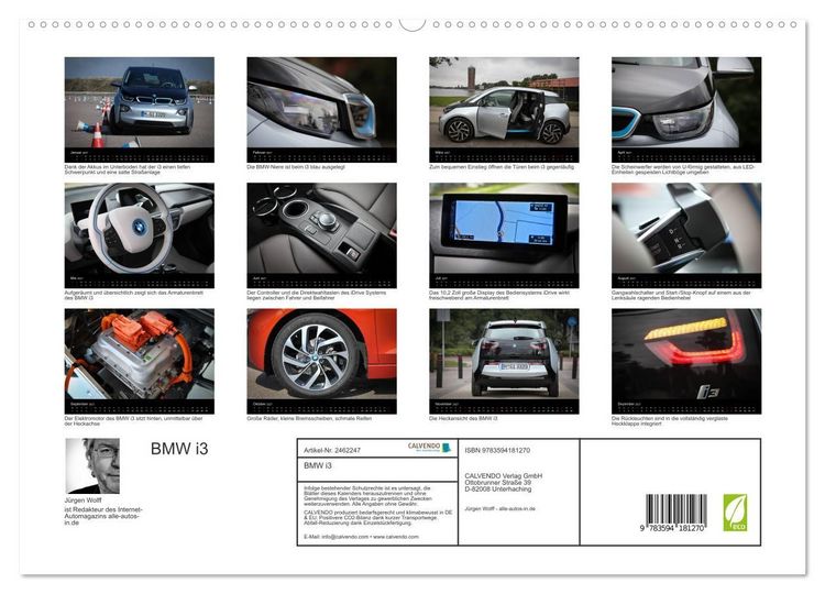 Produktbild: BMW i3 (hochwertiger Premium Wandkalender 2027 DIN A2 quer), Kunstdruck in Hochglanz