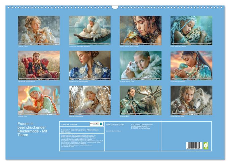 Produktbild: Frauen in beeindruckender Kleidermode - Mit Tieren (Wandkalender 2026 DIN A2 quer), CALVENDO Monatskalender