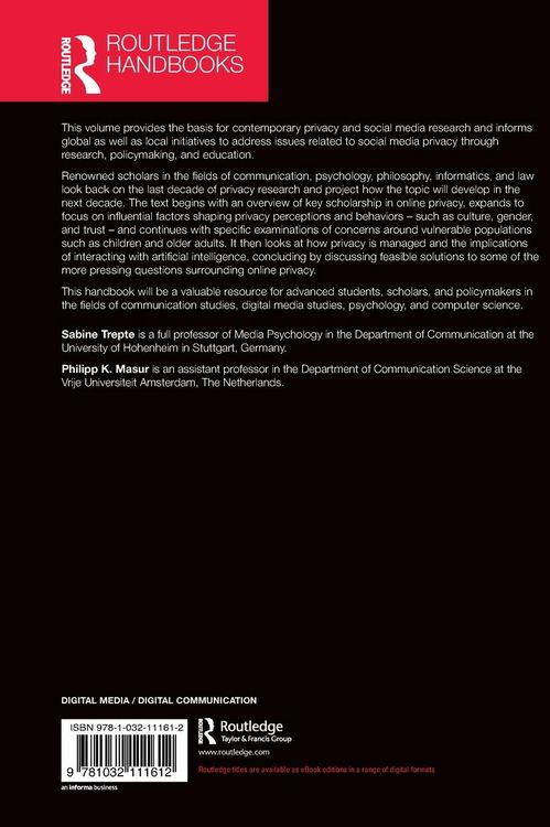 Produktbild: The Routledge Handbook of Privacy and Social Media