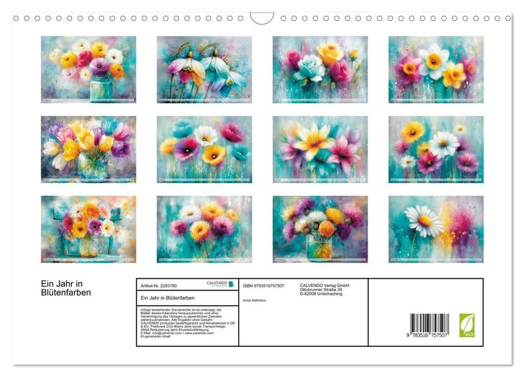 Produktbild: Ein Jahr in Bl&uuml;tenfarben (Wandkalender 2027 DIN A3 quer), CALVENDO Monatskalender