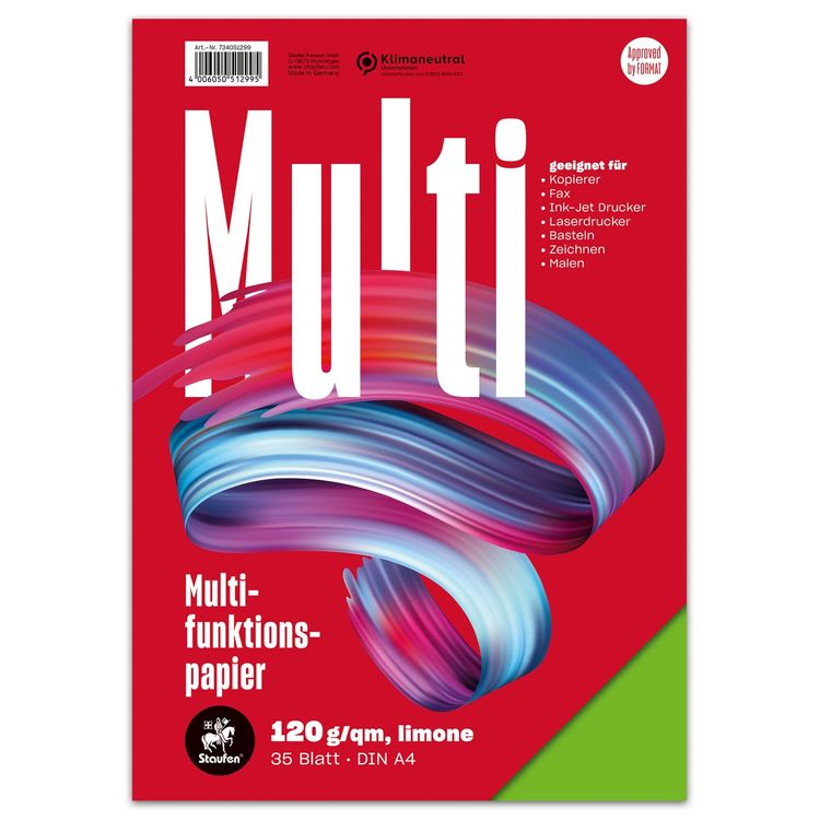 Produktbild: Staufen Multifunktionspapier 35 Blatt 120g/m&sup2; limone DIN A4