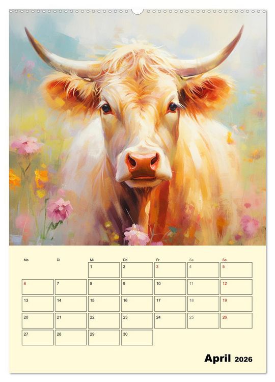 Produktbild: Zauberhafte K&uuml;he. Duftige Aquarelle von tollen Tieren (Wandkalender 2026 DIN A2 hoch), CALVENDO Monatskalender