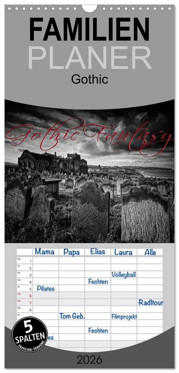 Produktbild: Familienplaner 2026 - Gothic Fantasy mit 5 Spalten (Wandkalender, 21 x 45 cm) CALVENDO