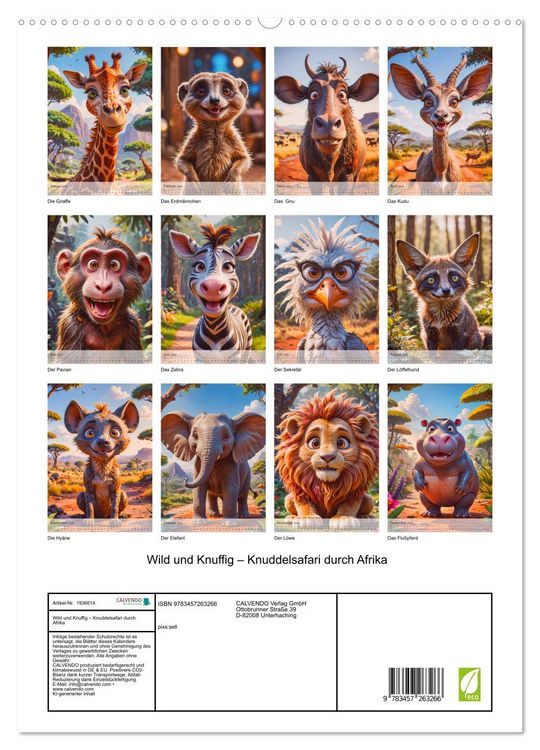 Produktbild: Wild und Knuffig &ndash; Knuddelsafari durch Afrika (hochwertiger Premium Wandkalender 2026 DIN A2 hoch), Kunstdruck in Hochglanz