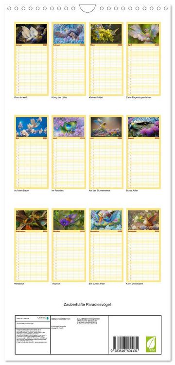 Produktbild: Familienplaner 2026 - Zauberhafte Paradiesv&ouml;gel mit 5 Spalten (Wandkalender, 21 x 45 cm) CALVENDO
