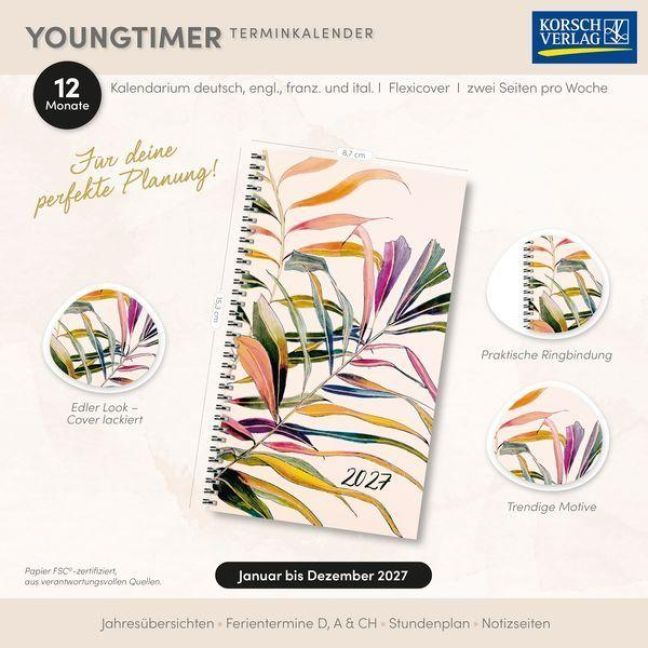 Produktbild: Taschenkalender Youngtimer Palmbl&auml;tter 2027