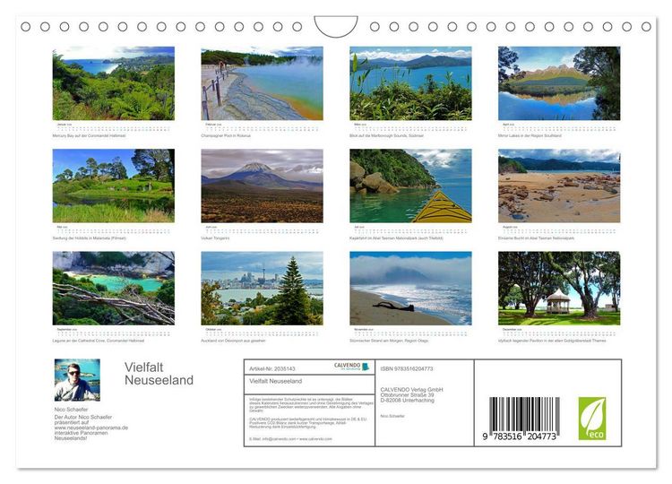 Produktbild: Vielfalt Neuseeland (Wandkalender 2026 DIN A4 quer), CALVENDO Monatskalender