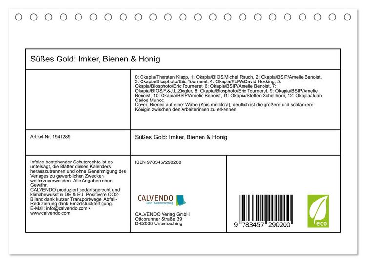 Produktbild: S&uuml;&szlig;es Gold: Imker, Bienen & Honig (Tischkalender 2026 DIN A5 quer), CALVENDO Monatskalender