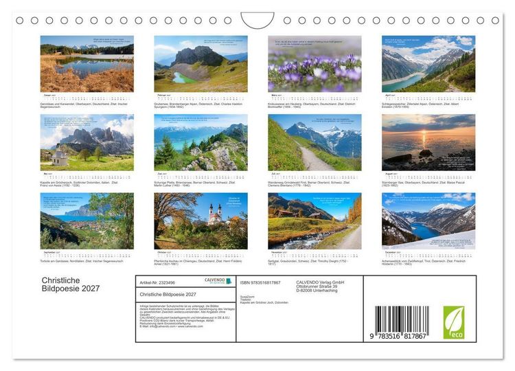 Produktbild: Christliche Bildpoesie 2027 (Wandkalender 2027 DIN A4 quer), CALVENDO Monatskalender