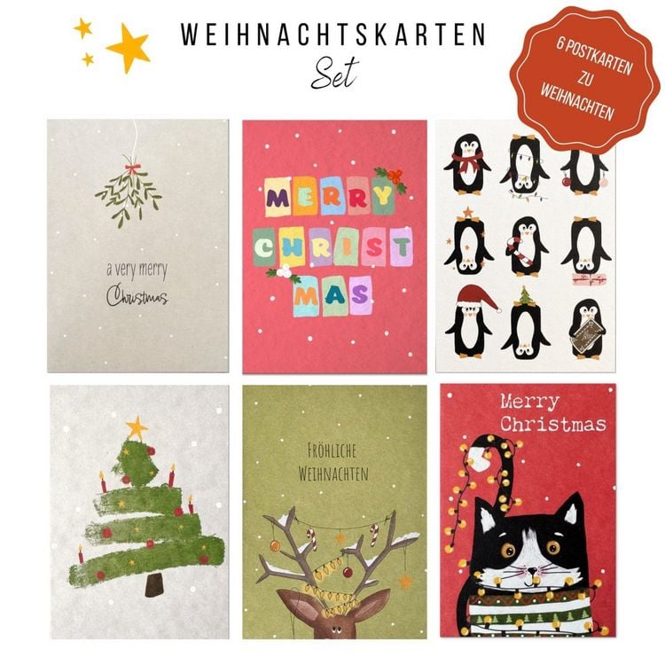 Produktbild: KEITCARDS Weihnachtskarten - handgezeichnete Postkarten, 6er Set