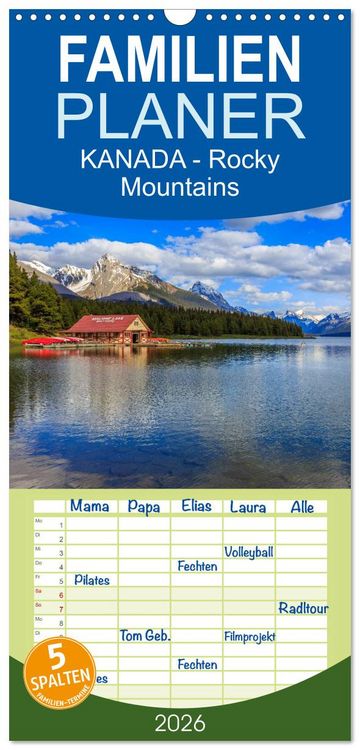 Produktbild: Familienplaner 2026 - KANADA - Rocky Mountains mit 5 Spalten (Wandkalender, 21 x 45 cm) CALVENDO