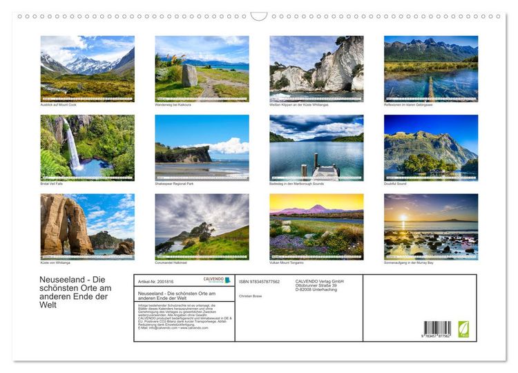 Produktbild: Neuseeland - Die sch&ouml;nsten Orte am anderen Ende der Welt (Wandkalender 2026 DIN A2 quer), CALVENDO Monatskalender