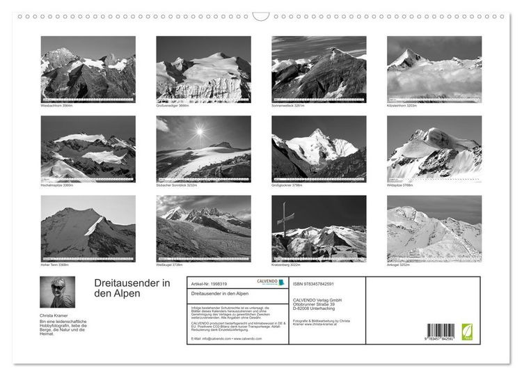 Produktbild: Dreitausender in den Alpen (Wandkalender 2026 DIN A2 quer), CALVENDO Monatskalender