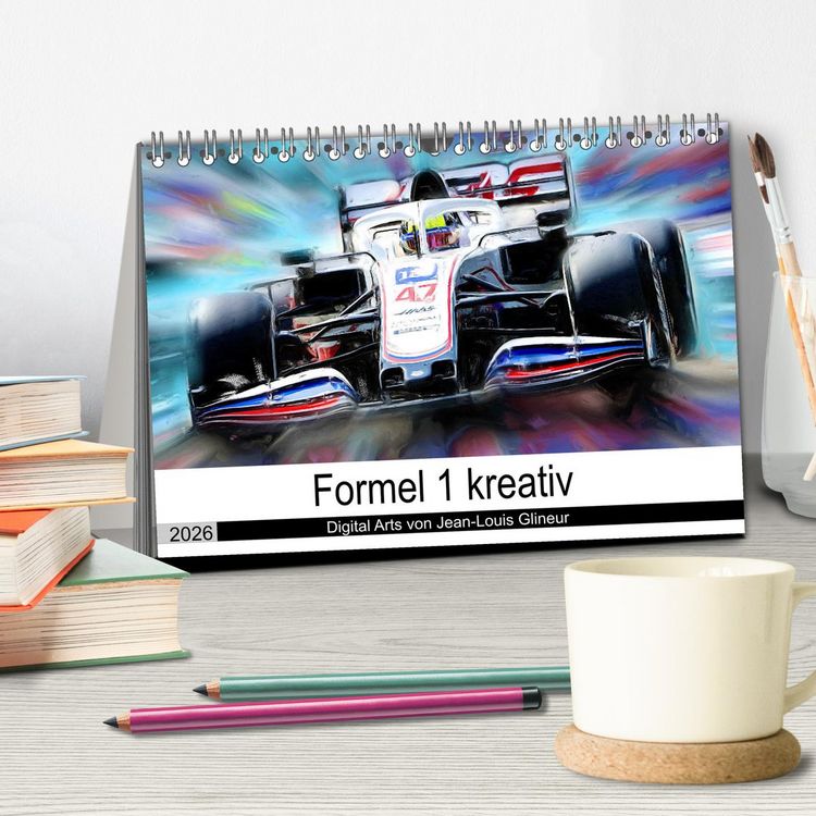 Produktbild: Formel 1 kreativ - Digital Art von Jean-Louis Glineur (Tischkalender 2026 DIN A5 quer), CALVENDO Monatskalender