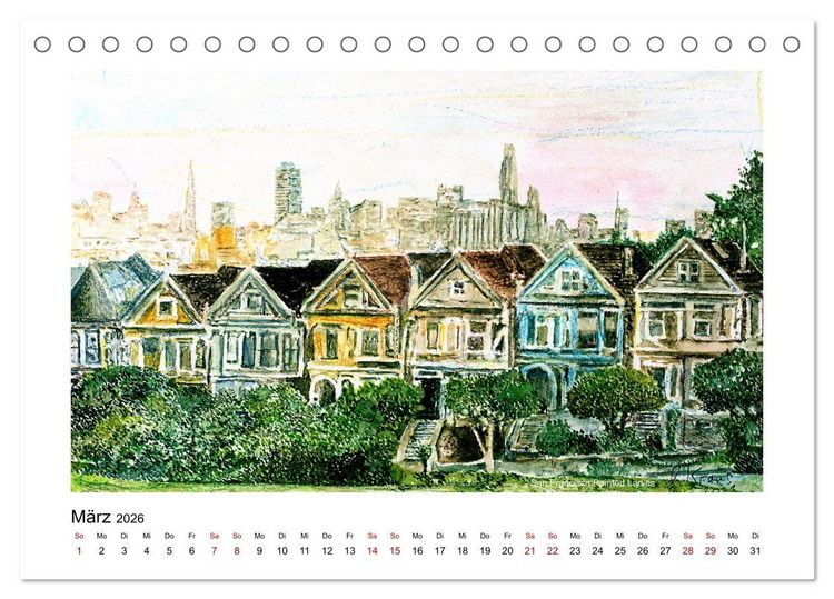 Produktbild: San Francisco in stillen Aquarellen (Tischkalender 2026 DIN A5 quer), CALVENDO Monatskalender