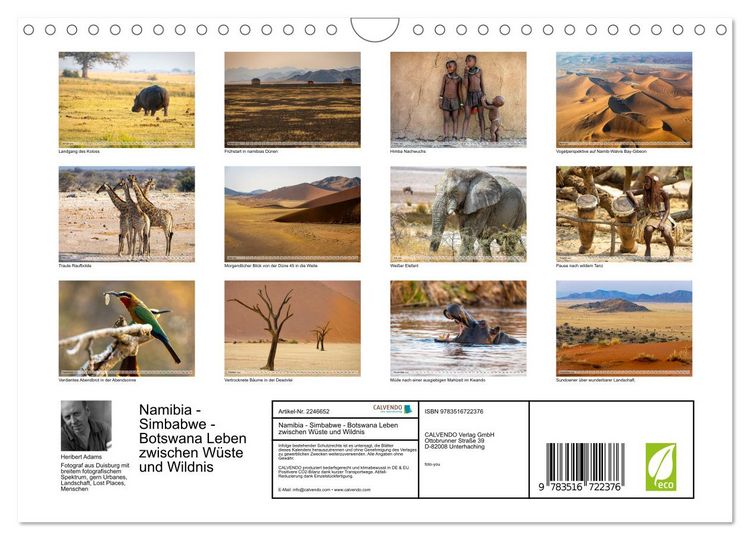 Produktbild: Namibia - Simbabwe - Botswana Leben zwischen W&uuml;ste und Wildnis (Wandkalender 2026 DIN A4 quer), CALVENDO Monatskalender