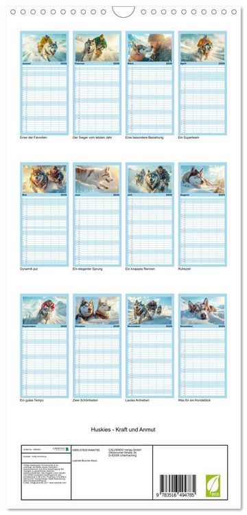 Produktbild: Familienplaner 2026 - Huskies - Kraft und Anmut mit 5 Spalten (Wandkalender, 21 x 45 cm) CALVENDO