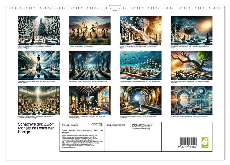 Produktbild: Schachwelten: Zw&ouml;lf Monate im Reich der K&ouml;nige (Wandkalender 2026 DIN A3 quer), CALVENDO Monatskalender