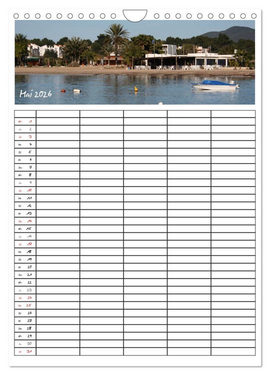 Produktbild: Ibiza / Familienplaner (Wandkalender 2026 DIN A4 hoch), CALVENDO Monatskalender
