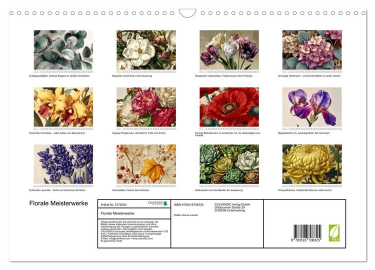 Produktbild: Florale Meisterwerke (Wandkalender 2026 DIN A3 quer), CALVENDO Monatskalender