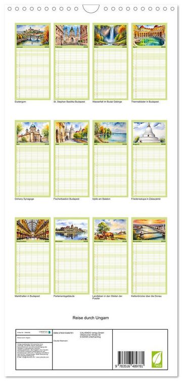 Produktbild: Familienplaner 2026 - Reise durch Ungarn mit 5 Spalten (Wandkalender, 21 x 45 cm) CALVENDO