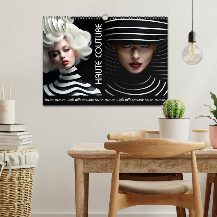 Produktbild: Haute Couture - Wei&szlig; trifft Schwarz (Wandkalender 2026 DIN A3 quer), CALVENDO Monatskalender