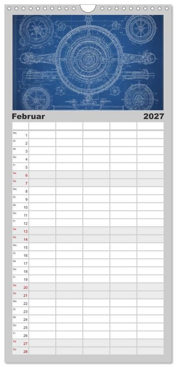 Produktbild: Familienplaner 2027 - Steampunk - Blaupausen mit 5 Spalten (Wandkalender, 21 x 45 cm) CALVENDO