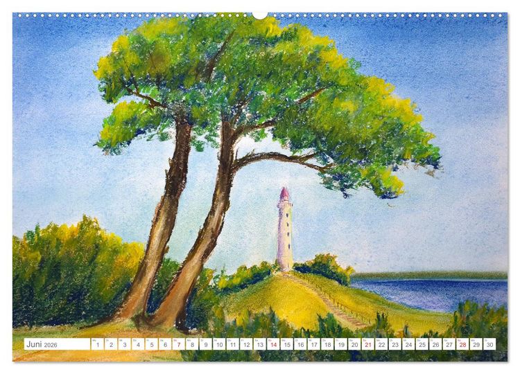 Produktbild: Gemalte Leuchtt&uuml;rme - Mit Pinsel und Farbe entlang der deutschen K&uuml;ste (Wandkalender 2026 DIN A2 quer), CALVENDO Monatskalender