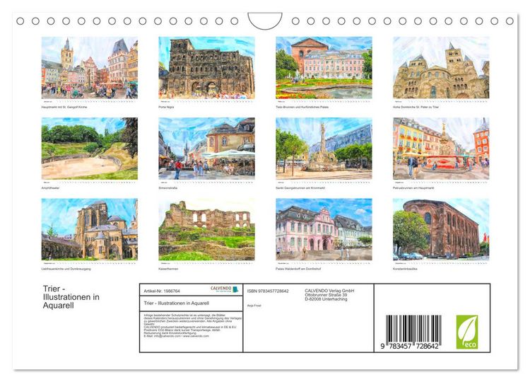 Produktbild: Trier - Illustrationen in Aquarell (Wandkalender 2026 DIN A4 quer), CALVENDO Monatskalender