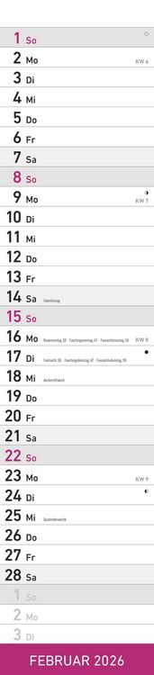 Produktbild: Streifenplaner PINK 2026 - Streifenkalender - Wandplaner - Küchen-Kalender - 11,3x49,5