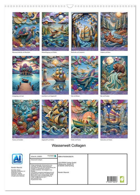 Produktbild: Wasserwelt Collagen (Wandkalender 2027 DIN A2 hoch), CALVENDO Monatskalender