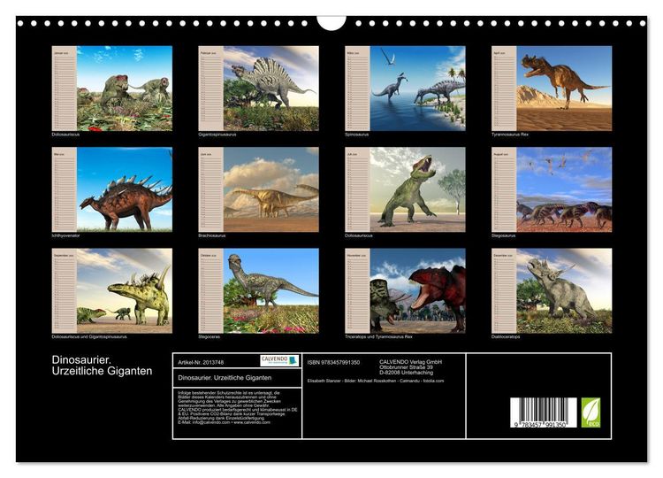 Produktbild: Dinosaurier. Urzeitliche Giganten (Wandkalender 2026 DIN A3 quer), CALVENDO Monatskalender