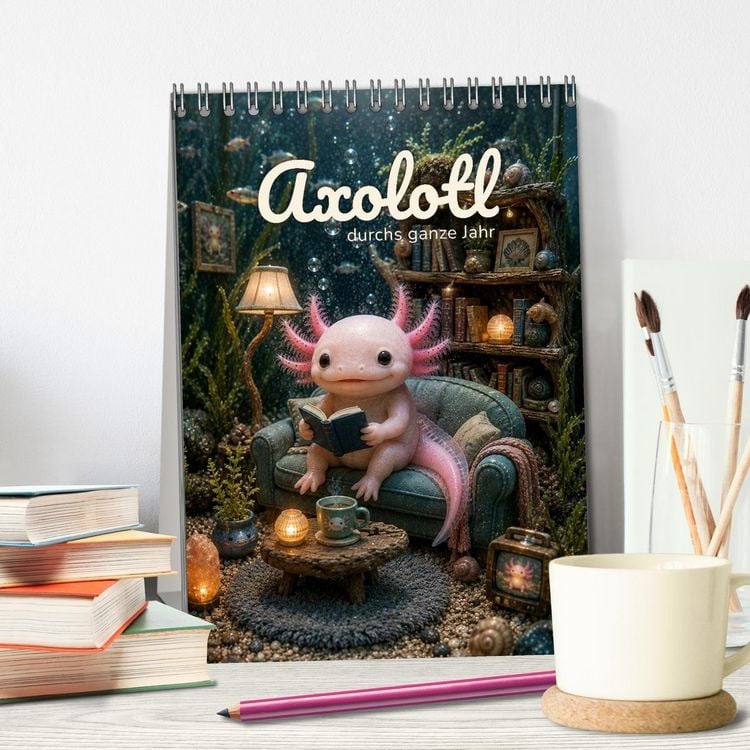 Produktbild: Axolotl durchs ganze Jahr (Tischkalender 2027 DIN A5 hoch), CALVENDO Monatskalender